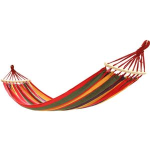 WVspecials Dubbele Hangmat Rood met Spreidstok en Touwen - 1 of 2 Persoons - Lig Oppervlak 190x150cm - Lengte 260cm