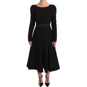 Zwarte wollen stretch schede jurk met open rug