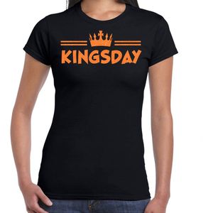 Bellatio Decorations Koningsdag shirt voor dames - kingsday - zwart - glitters - feestkleding XL