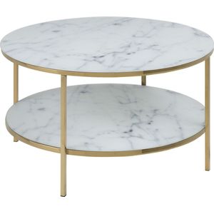 Sohome Ronde Salontafel Aubri - Ø80cm met onderblad - Wit Marmer - onderstel goud