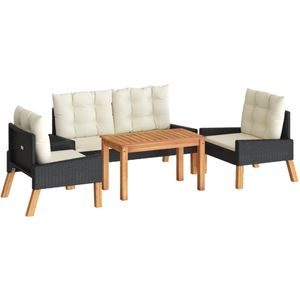 vidaXL Loungeset 4-delig - Poly Rattan en Hout Loungeset - Tuinlounge - Lounge Set - Buitendining - Eetkamerstoel