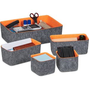 Relaxdays 5-delige lade organizer vilt - opbergmandje - vilten kast organizer - bureau