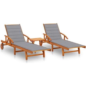 vidaXL - Ligstoelen - 2 - st - met - tafel - en - kussens - massief - acaciahout