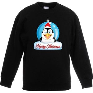 Kersttrui Merry Christmas pinguin kerstbal zwart jongens en meisjes - Kerstruien kind 170/176