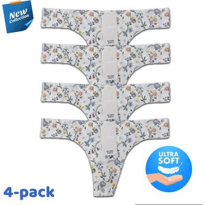 Naadloos - Dames - Ondergoed - [ Maat S ] - No-show - Vrouwen - String - Onzichtbaar - Slipje - Sportstring - 4-Pack - Bloemen patroon - Ademend ondergoed.