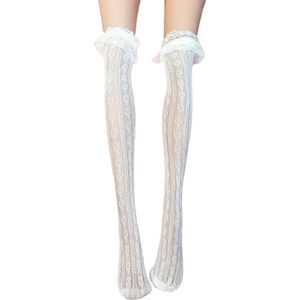 BamBella® - Hoge panty knie kousen - Wit panty kant - Dames - dunne sokken