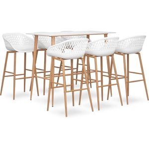 vidaXL Bartafel - Barset - 7-delige Barset wit - Barkrukken - Eetkamerset - Keukenmeubel