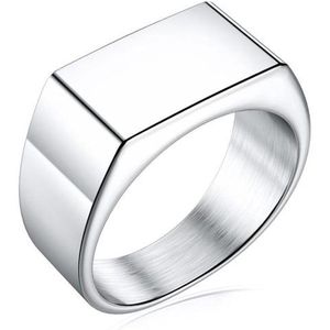 Zegelring Zilver RVS Staal - (Maat 68 - 21 mm - 21.4 mm) - Ring Heren / Dames - Zegelring Mannen / Vrouwen - Viking Ring - Biker Ring - Ring Heren Staal Roestvrij Staal RVS Zilverkleurig