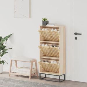 The Living Store Schoenenkast - Duurzaam hout - Voldoende opbergruimte - Stabiele ijzeren poot - Display functie - 52x25x120 cm