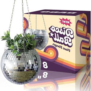 Plantenbak - Bak voor planten Disco Ball Planter - Hangende Disco Ball Plantenbak voor Kamerplanten - Unieke Plantenpot - Boho Disco Ball Plant Hanger - Hangende Plantenbak voor Kamerplanten - Zilver 203 cm