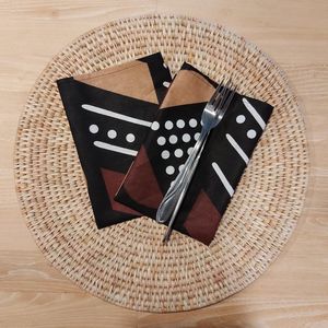 Set van 4 Servetten | 35x35cm | Zwart Bruin | 100% Katoen