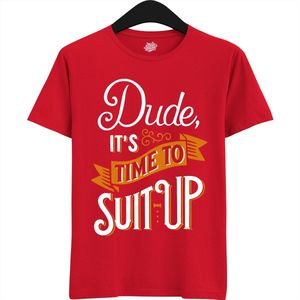 Dude Shuit Up | Vrijgezellenfeest Cadeau Man - Groom To Be Bachelor Party - Grappig Bruiloft En Bruidegom Bier Shirt - T-Shirt - Unisex - Rood - Maat XL