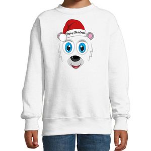 Bellatio Decorations kersttrui/sweater voor kinderen - IJsbeer gezicht - Merry Christmas - wit 152/164