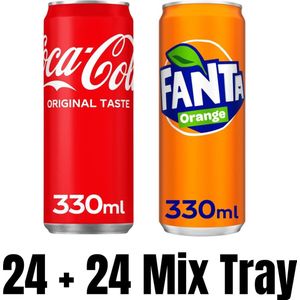 24x Coca Cola Blikjes 33cl + 24x Fanta Blikjes 33xl MIX-Tray Totaal 48 blikjes Frisdank Voordeel Pak
