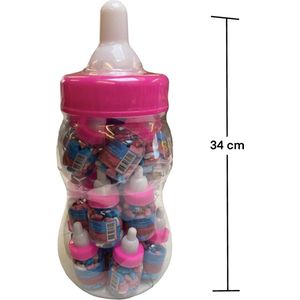 Candy Fun Bottle Feeders - Grote babyfles gevuld met 20 kleine baby flesjes - roze - Spaarpot- Geboorte versiering meisje - cadeau - snoep - traktatie