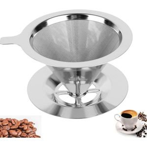 Herbruikbare roestvrijstalen koffiefilterhouder voor handmatige koffiebereiding met dubbel gaas