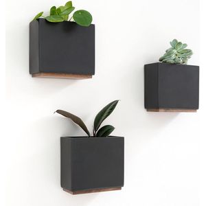 Wandvazen, moderne hangende bloempotten voor aan de muur, 3-delige overpotset van hoogwaardig hars voor kamerplanten, kunstplanten, bloemen enz., zwart