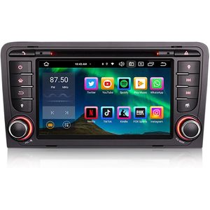 Carplay autoradio voor Audi A3 S3 RS3 | 2004 t/m 2013 | Android 12 | Draadloos Apple Carplay & Android auto | 4GB + 64GB | 8-Core processor | Cartronix | 2025 model | 2004 2005 2006 2007 2008 2009 2010 2011 2012 2013 | Bluetooth & Wifi