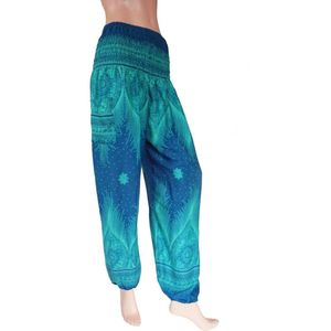 Harembroek - Yogabroek - Zomerbroek - Voor dames en heren - XL: maat 46, 48 en 50 - Sunset Mono Turquoise