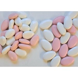 400 gram chocolade-dragees & 400 gram amandel-dragees in roze/wit voor geboorte - doop - babyshower - gender-reveal - doopsuikers
