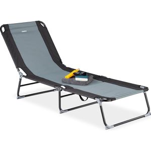 Relaxdays ligstoel - 5-voudig verstelbaar - klapbare tuinligstoel - tuin of camping - tot 113 kg - zwart-grijs