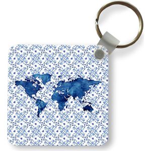 Sleutelhanger - Uitdeelcadeautjes - Kaart - Wereld - Delfts blauw - Plastic