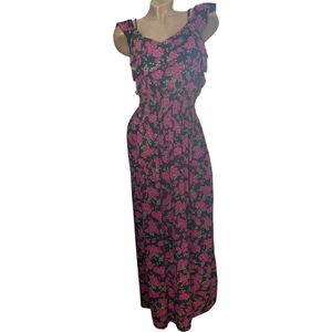 Dames maxi jurk met bloemenprint L/XL zwart/roze