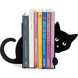 Boekensteun Hidden Cat Kleur Zwart Boekensteun voor de boekenplank in de vorm van een kat, 2 steunen