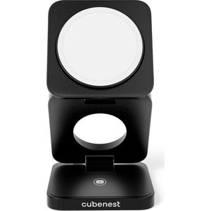Cubenest 3-in-1 opvouwbare aluminium draadloze oplader, compatibel met Magsafe, draadloze oplader voor iPhone 12-15, Apple Watch 7/8/9, Ultra/2, totaal vermogen 20 W, zwart