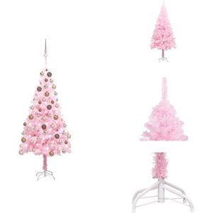 vidaXL Kunstkerstboom - Roze - 120 cm - LED-verlichting - Inclusief versiering - Decoratieve kerstboom