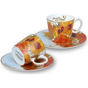 Espresso kop en schotel set van 2 met 'Zonnebloemen' van Vincent Van Gogh 125 ml