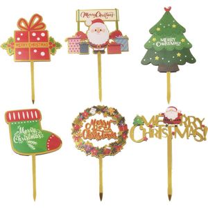 Cocktailprikkers Goud Kerst 6 stuks - Cupcake Prikkers - Cupcake Versiering - Cupcake Toppers - Taart Decoratie - Taartversiering - Merry Christmas