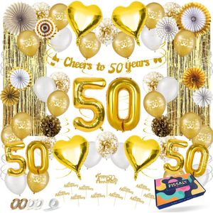 Fissaly 50 Jaar Gouden Jubileum Decoratie Versiering – Bruiloft, Huwelijk & Getrouwd - In Dienst - Ballonnen – Verjaardag - Man & Vrouw – Goud