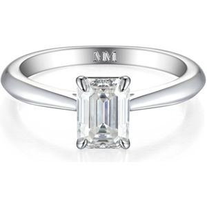 Elysium - 14k Witgouden Smaragd Solitair Moissanite Ring - 3.5 karaat.