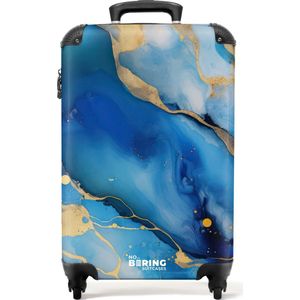 NoBoringSuitcases.com® - Blauw handbagage koffer - Reiskoffer marmer - Past binnen 55x40x20 en 55x35x25