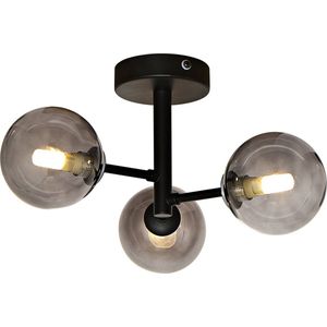 Olucia Amer - Moderne Badkamer plafondlamp - 3L - Glas/Metaal - Grijs;Zwart - Rond