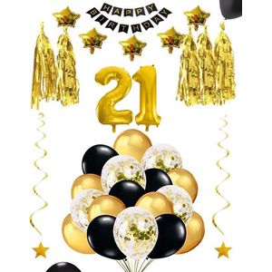 21 jaar verjaardag feest pakket Versiering Ballonnen voor feest 21 jaar. Ballonnen slingers sterren opblaasbaar cijfer 19