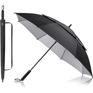 150 cm UPF 50+ UV-bescherming golfparaplu oversized automatische open dubbele luifel geventileerd winddicht stokparaplu extra groot voor volwassenen en familie