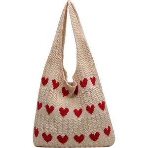 Inovra ® Stijlvolle Gehaakte Schoudertas met Schattig Hartpatroon voor Dames