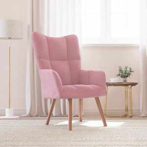 vidaXL Relaxstoel - Fluweel - Roze - Comfortabel Design Relaxfauteuil - Fluweel Fauteuil - Roze Fauteuil - Lounge Stoel - Comfortabele Stoel - Woonkamer Meubels - Salon Meubilair