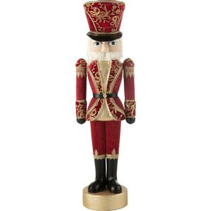 J-Line figuur notenkraker staand - polyfoam/textiel - rood/goud