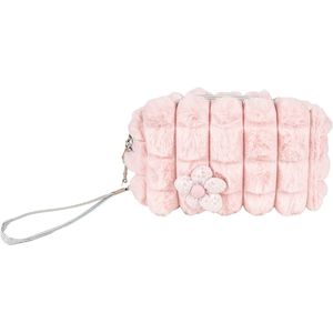 Clayre & Eef Toilettas Dames 18x7x10 cm Roze Synthetisch Bloem Make-Up Tasje