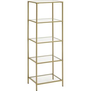 High Staande planken - Boekenplank - Badkamerplanken - 5 Laag - keukenplanken Smalle plank voor woonkamer Slaapkamer Studie Gehard glas Stalen frame Goudkleurig