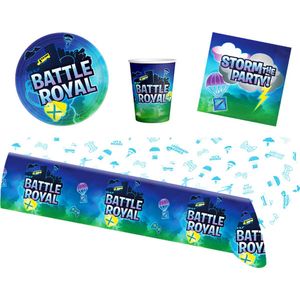 Fortnite - Battle Royal - Feestpakket - Feestartikelen - Kinderfeest - 8 Kinderen - Tafelkleed - Bekers - Servetten - Bordjes