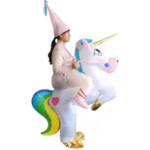 KIMU® Opblaasbaar Rijdend Op Eenhoorn Kostuum - Opblaaspak Unicorn Pak - Zittend Opblaasbare Mascotte Carnaval Carnavalspak