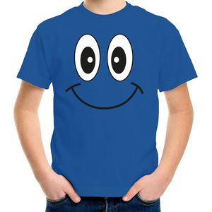 Bellatio Decorations Verkleed t-shirt voor kinderen/jongens - smiley - blauw - feestkleding 122/128