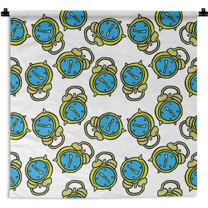 Wandkleed - Wanddoek - Wekker - Patroon - Cartoon - Slapen - 180x180 cm - Wandtapijt