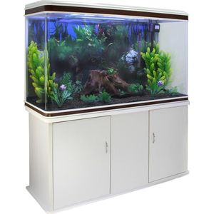 Aquarium 300 L Wit starterset inclusief meubel - Zwart grind - 120.5 cm x 39 cm x 143,5 cm - filter, verwarming, ornament, kunstplanten, luchtpomp fish tank