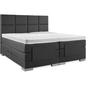 Soft bedden Elektrische Boxspring - 180x220 - Incl. 8 vlaks hoofdbord - Antraciet met plint