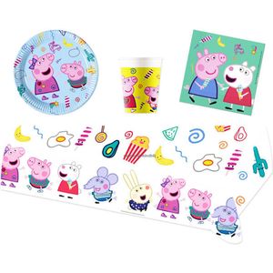 Peppa Pig - Feestpakket - Feestartikelen - Kinderfeest - 8 Kinderen - Tafelkleed - Bekers - Servetten - Bordjes